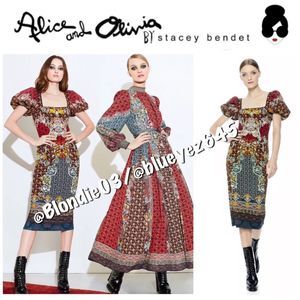 Alice + Olivia Lexia Puff Sleeve Midi Dress 4 NWT